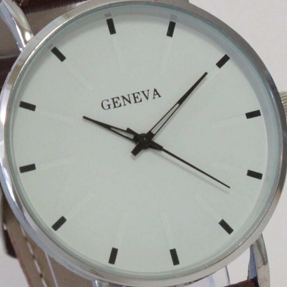 Men's Minimalist Fashion Watch Silver Case White Dial Brown Strap 40mm - Picture 13 of 14